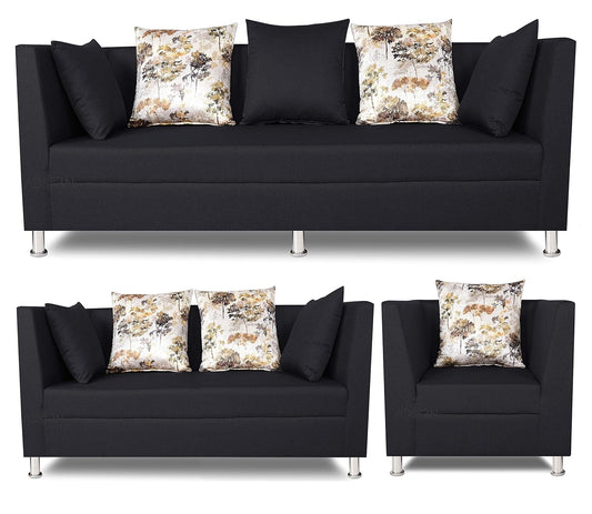 Adorn India Alica 3+2+1 Six Seater Sofa Set (Black)