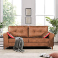 Adorn India Premium Aslaug 3 Seater Sofa (Leatherette Suede Fabric Colour Tan)