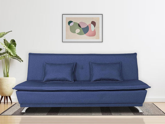 Adorn India Arden 4 Seater Plain Sofa Cum Bed 4 X 6 (Blue) (3 Year Warranty)