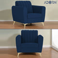 Adorn India Premium Luster 3-2-1 Sofa Set | Velvet Suede Fabric | 3-Year Warranty | Color Blue with Golden Legs & Striped Pattern Cushion