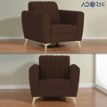 Adorn India Premium Luster 1 Seater | Velvet Suede Fabric | 3-Year Warranty | Color Brown with Golden Legs & Striped Pattern Cushion
