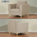 Adorn India Premium Luster 3-2-1 Sofa Set | Velvet Suede Fabric | 3-Year Warranty | Color Beige with Golden Legs & Striped Pattern Cushion