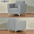 Adorn India Premium Luster 1 Seater | Velvet Suede Fabric | 3-Year Warranty | Color Grey with Golden Legs & Striped Pattern Cushion