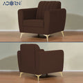 Adorn India Premium Luster 3-2-1 Sofa Set | Velvet Suede Fabric | 3-Year Warranty | Color Brown with Golden Legs & Striped Pattern Cushion