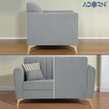 Adorn India Premium Luster 1 Seater | Velvet Suede Fabric | 3-Year Warranty | Color Grey with Golden Legs & Striped Pattern Cushion