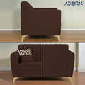 Adorn India Premium Luster 1 Seater | Velvet Suede Fabric | 3-Year Warranty | Color Brown with Golden Legs & Striped Pattern Cushion