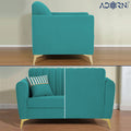 Adorn India Premium Luster 1 Seater | Velvet Suede Fabric | 3-Year Warranty | Color Aqua Blue with Golden Legs & Striped Pattern Cushion