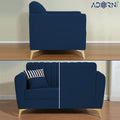 Adorn India Premium Luster 1 Seater | Velvet Suede Fabric | 3-Year Warranty | Color Blue with Golden Legs & Striped Pattern Cushion