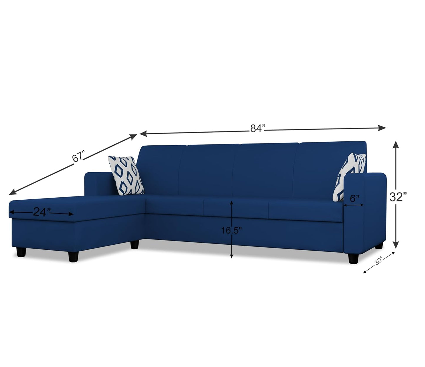 Adorn India Monteno L Shape 5 Seater Sofa Set LHS(Blue)