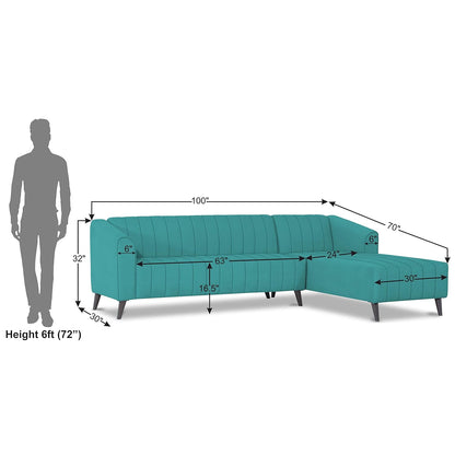 Adorn India Premium Laurel L Shape 6 Seater Sofa Set (RHS) (Aqua Blue)