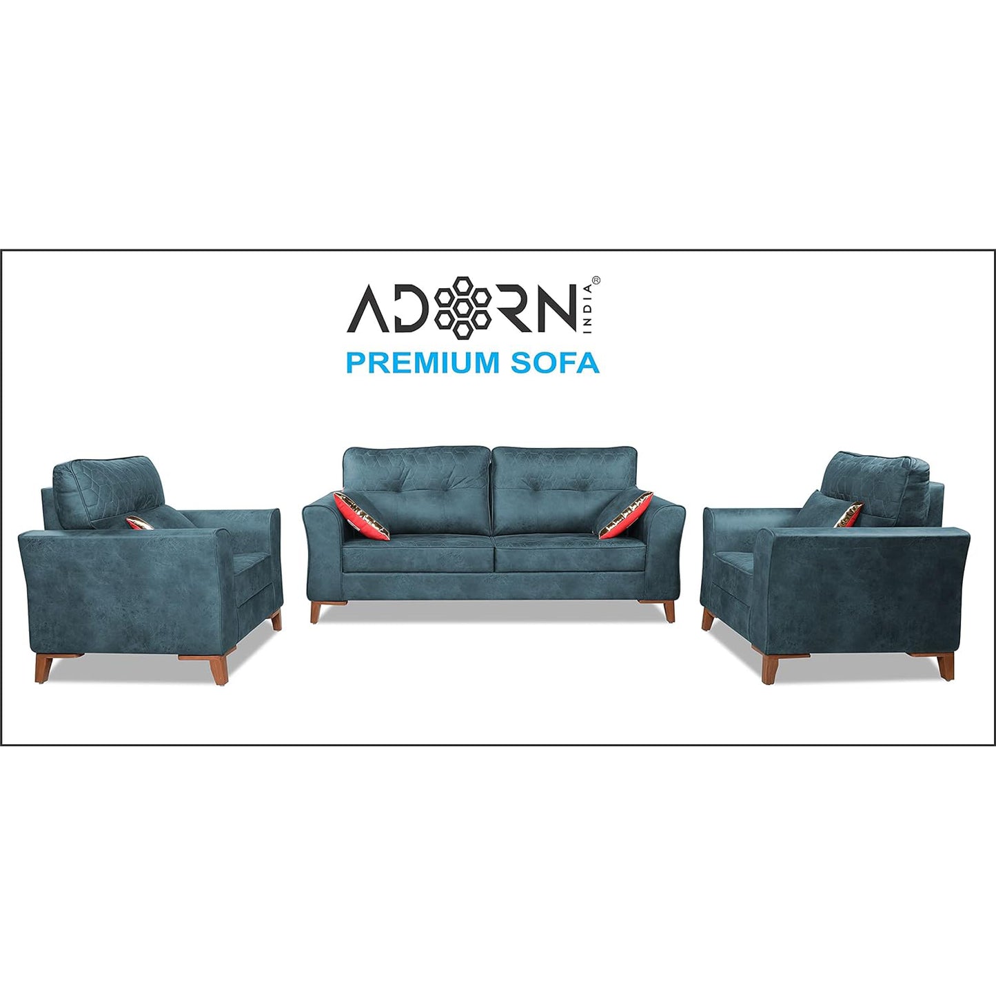 Adorn India Premium Aslaug 3-1-1 Sofa Set (Leatherette Suede Fabric Colour Blue)