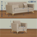 Adorn India Premium Luster 3+1+1 Sofa Set | Velvet Suede Fabric | 3-Year Warranty | Color Beige with Golden Legs & Striped Pattern Cushion