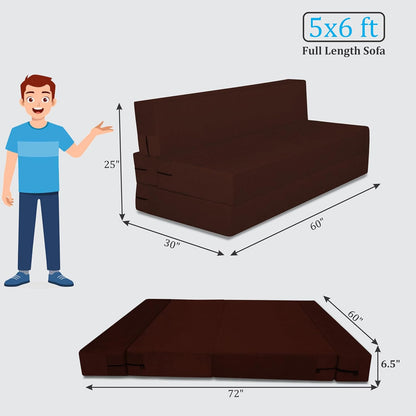 Adorn India Easy 3 Seater Sofa Cum Bed | Velvet Fabric | Brown | Plain Design | 6x5 Ft | Comfortable Seating | Washable Cover | Perfect for Home & Office