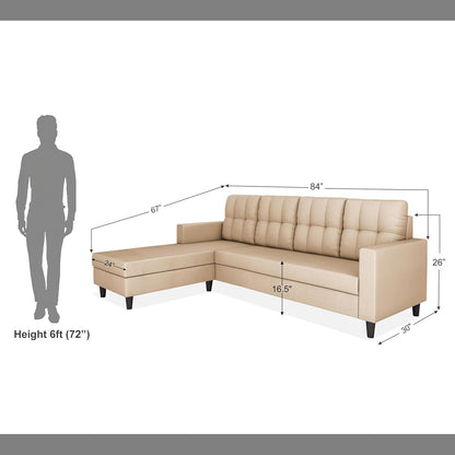 Adorn India Wood Darcy L Shape 5 Seater Sofa Set (LHS) (Beige)