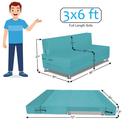 Adorn India Easy Alyn Plus Decent 2 Seater Sofa Cum Bed (3x6) (Aqua Blue)