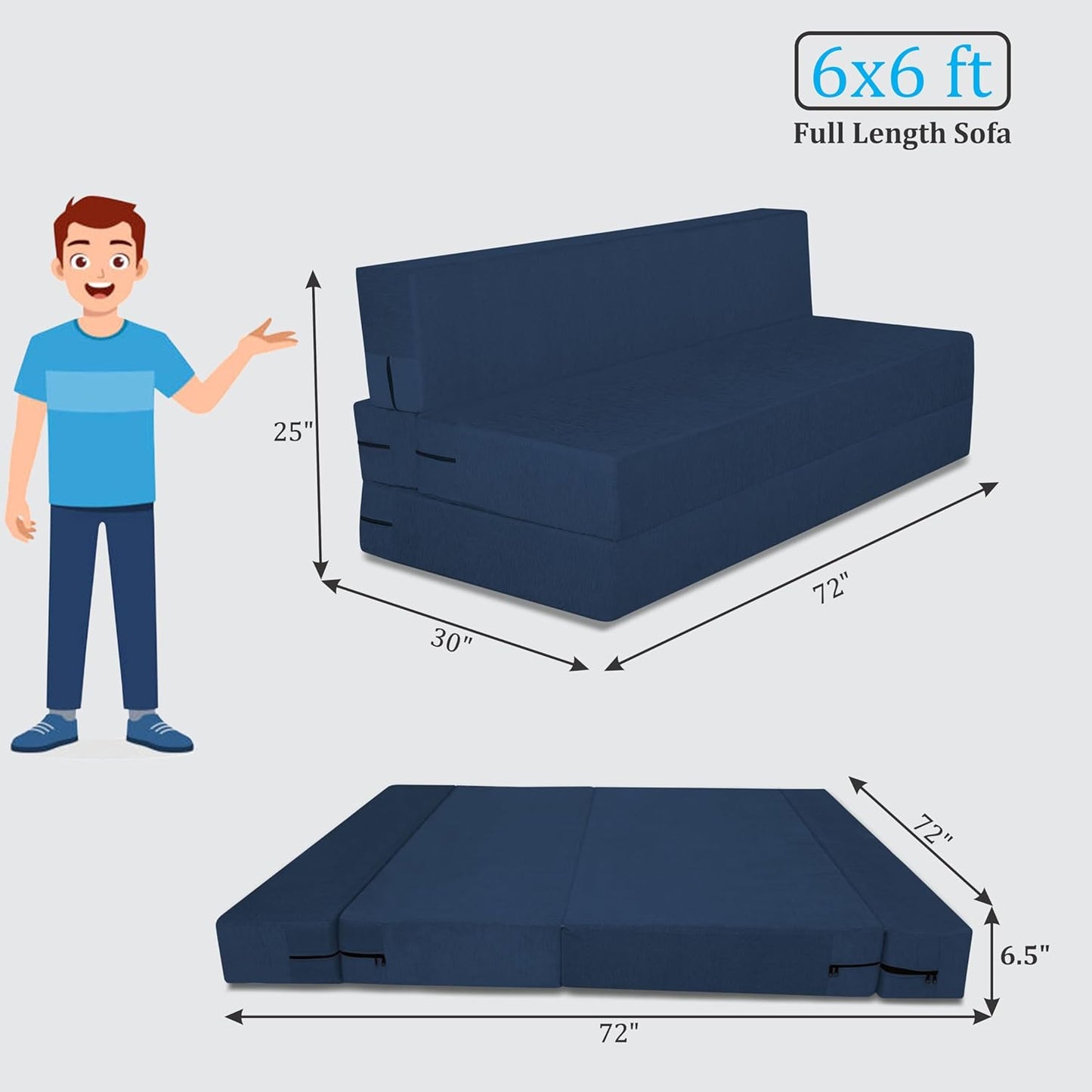 Adorn India Easy 4 Seater Sofa Cum Bed | Velvet Fabric | Dark Grey | Plain Design | 6x6 Ft | Comfortable Seating | Washable Cover | Perfect for Home & Office