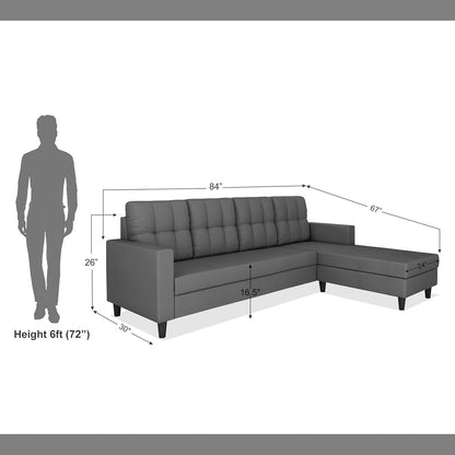 Adorn India Wood Darcy L Shape 5 Seater Sofa Set (RHS) (Grey)