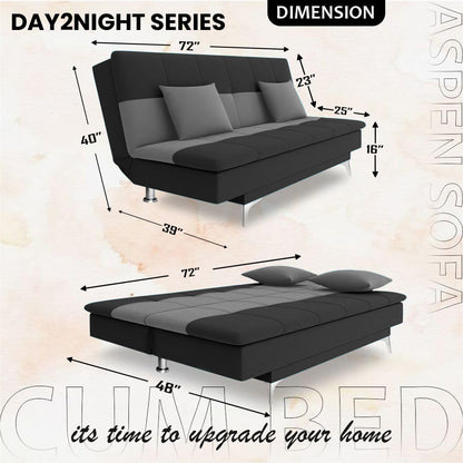 Adorn India Premium New Aspen 3 Seater Sofa Cum Bed 4X6 Velvet Suede with 2 Cushions (Color Dark Grey & Grey) and Suitable for All Indoor, with 3 Years Warranty