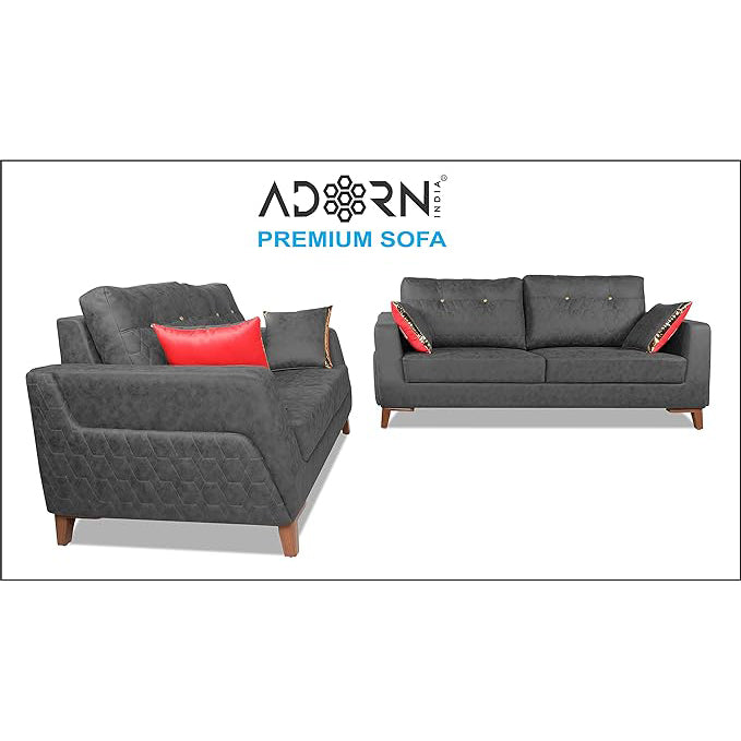 Adorn India Premium Phoenix 3+2 Five Seater Sofa Set (Leatherette Suede Fabric Colour Grey)