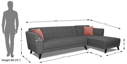 Adorn India (3 Years Warranty Leaf 6 Seater Corner Sofa Right Hand Side (Grey)