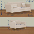 Adorn India Premium Luster 3-2 Sofa Set | Velvet Suede Fabric | 3-Year Warranty | Color Cream with Golden Legs & Striped Pattern Cushion