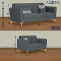 Adorn India Premium Luster 3+2 Sofa Set | Velvet Suede Fabric | 3-Year Warranty | Color Dark Grey with Golden Legs & Striped Pattern Cushion