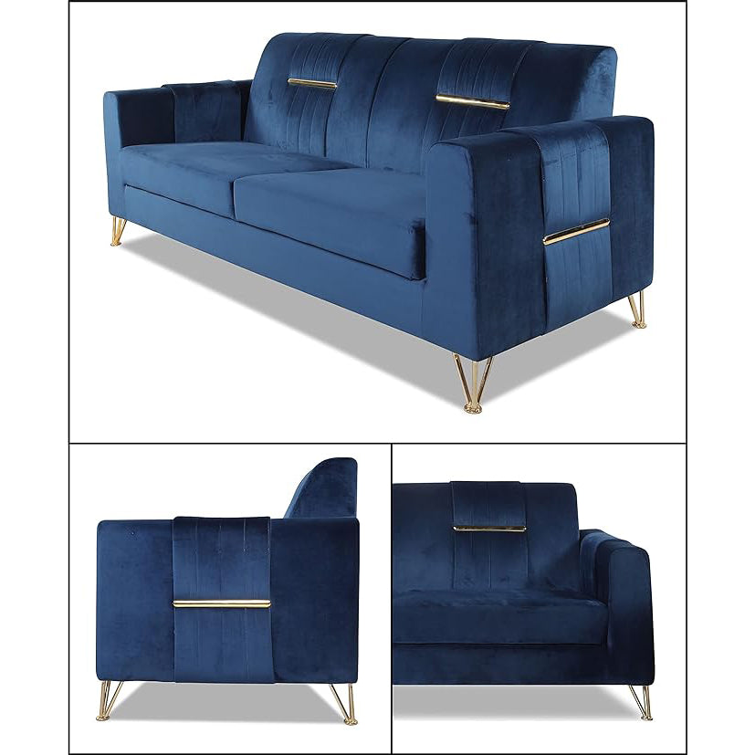 Adorn India Premium Benington 3 Seater Sofa (Velvet Suede Fabric Colour Blue)