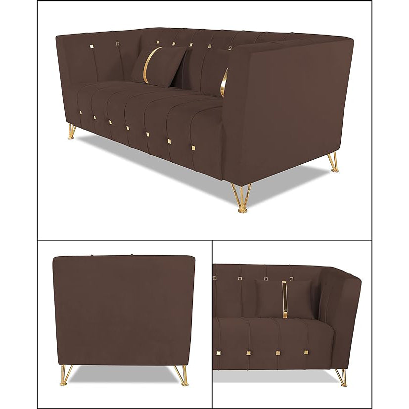 Adorn India Premium Lotus Seater Sofa (Velvet Fabric Colour Brown)