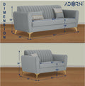 Adorn India Premium Luster 3+2 Sofa Set | Velvet Suede Fabric | 3-Year Warranty | Color Grey with Golden Legs & Striped Pattern Cushion