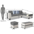 Adorn India Ashley Digitel Print Leatherette Fabric L Shape 8 Seater Sofa Set with 2 Ottoman Puffy & Center Table RHS (Grey & White) (3 Year Warranty)