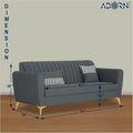 Adorn India Premium Luster 3 Seater | Velvet Suede Fabric | 3-Year Warranty | Color Dark Grey with Golden Legs & Striped Pattern Cushion