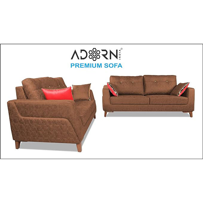 Adorn India Premium Phoenix 3+2 Five Seater Sofa Set (Leatherette Suede Fabric Colour Tan)