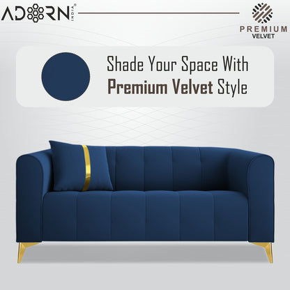 Adorn India Premium Mystic - 3 Years Warranty - 2 Seater Sofa Velvet Suede Fabric - Blue