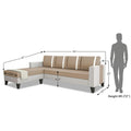 Ashley Stripes Leatherette Fabric L Shape 5 Seater Sofa Set LHS (Beige & White)