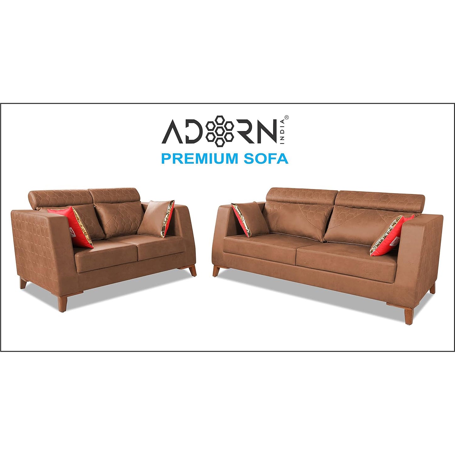 Adorn India Premium Pluto 3+2 Five Seater Sofa Set (Tan)