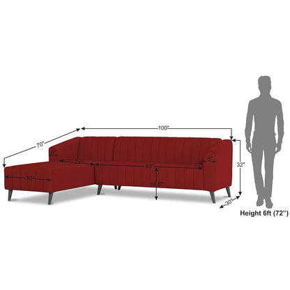 Adorn India Premium Laurel L Shape 6 Seater Sofa Set (LHS) (Red)