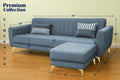 Adorn India Premium Luster 4 Seater L Shape Sofa Set | Velvet Suede Fabric | 3-Year Warranty | Color Grey with Golden Legs & Striped Pattern Cushion