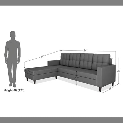 Adorn India Darcy L Shape 5 Seater Sofa Set (LHS) (Grey)