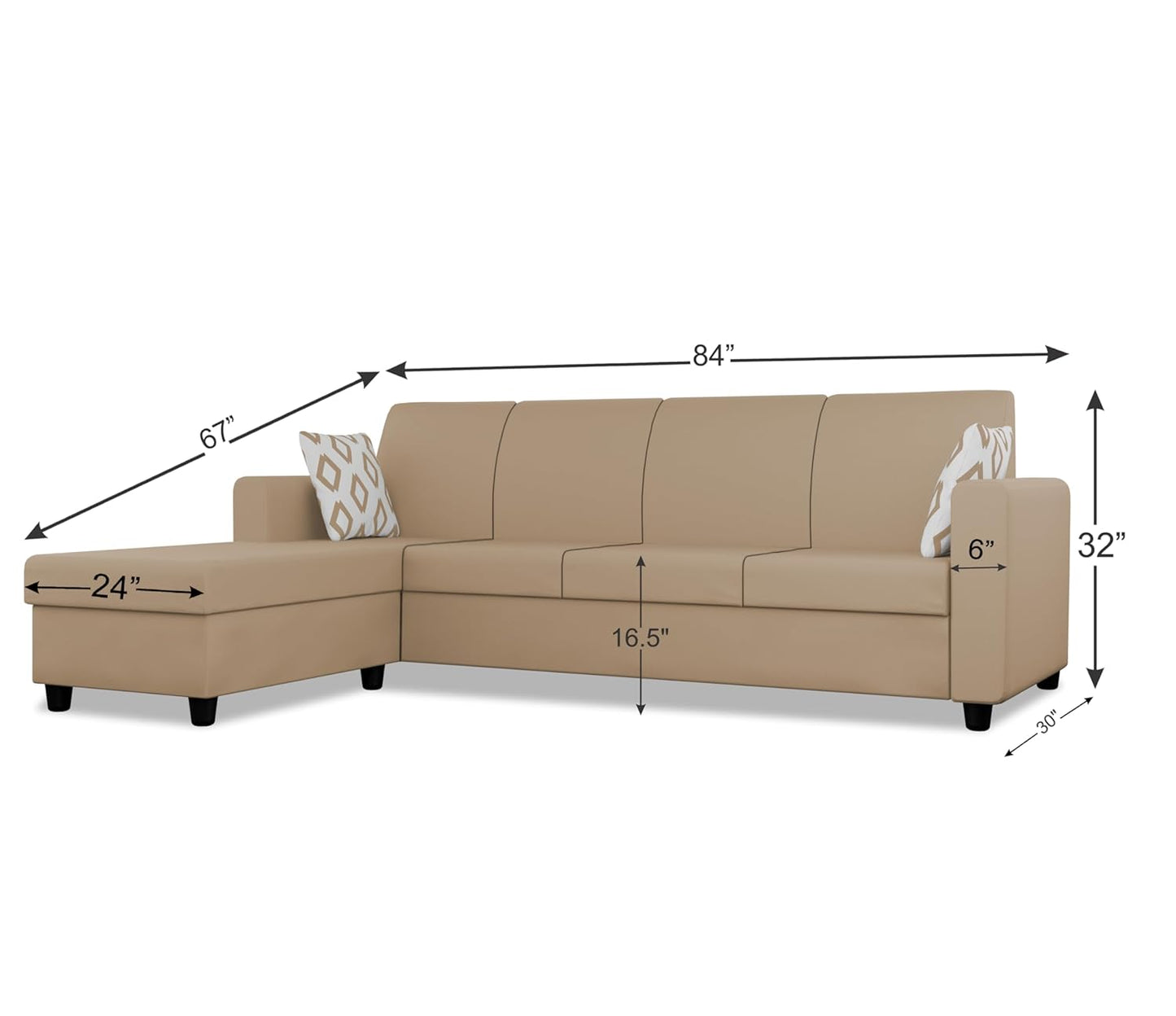 Adorn India Monteno L Shape 5 Seater Sofa Set LHS(Beige)