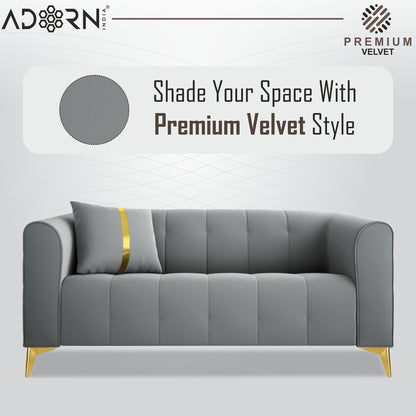 Adorn India Premium Mystic - 3 Years Warranty - 2 Seater Sofa Velvet Suede Fabric -Grey