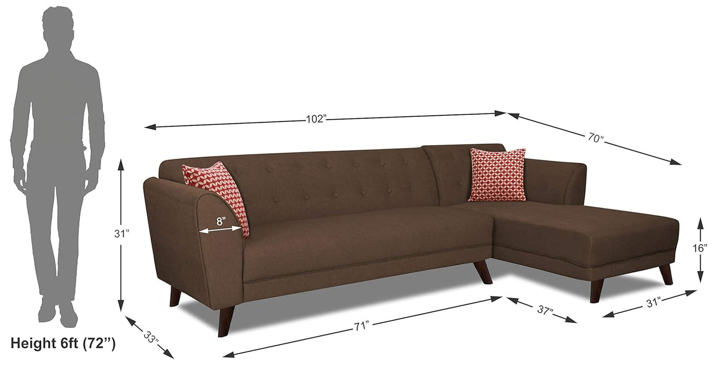 Adorn India (3 Years Warranty Leaf 6 Seater Corner Sofa Right Hand Side (Brown)
