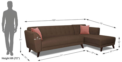 Adorn India (3 Years Warranty Leaf 6 Seater Corner Sofa Right Hand Side (Brown)