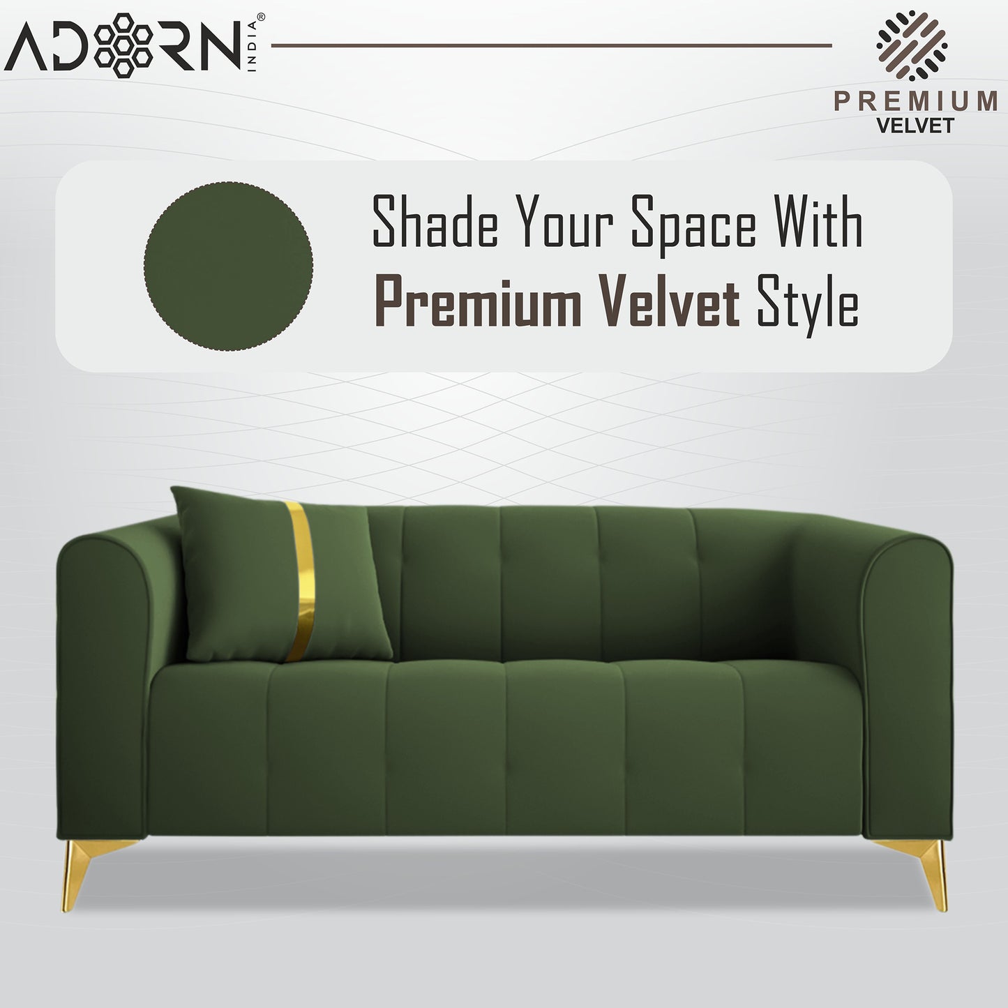 Adorn India Premium Mystic - 3 Years Warranty - 2 Seater Sofa Velvet Suede Fabric - Green