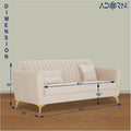 Adorn India Premium Luster 3 Seater | Velvet Suede Fabric | 3-Year Warranty | Color Cream with Golden Legs & Striped Pattern Cushion