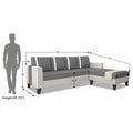 Ashley Stripes Leatherette Fabric L Shape 5 Seater Sofa Set RHS (Grey & White)