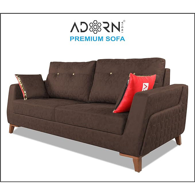 Adorn India Premium Phoenix 3 Seater Sofa (Leatherette Suede Fabric Colour Brown)