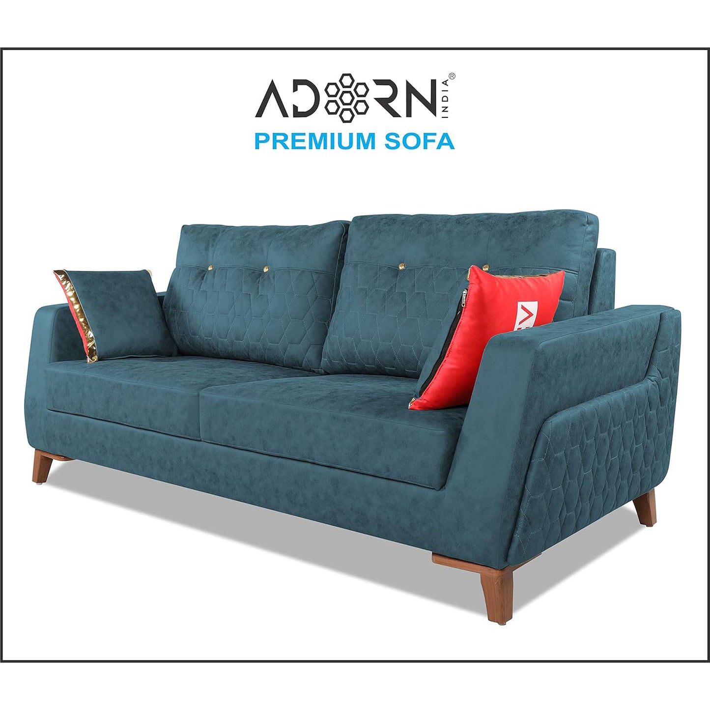 Adorn India Premium Phoenix 3 Seater Sofa (Leatherette Suede Fabric Colour Blue)