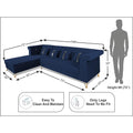 Premium Raygan L Shape 6 Seater Sofa Set Left Side (Velvet Fabric Colour Blue)
