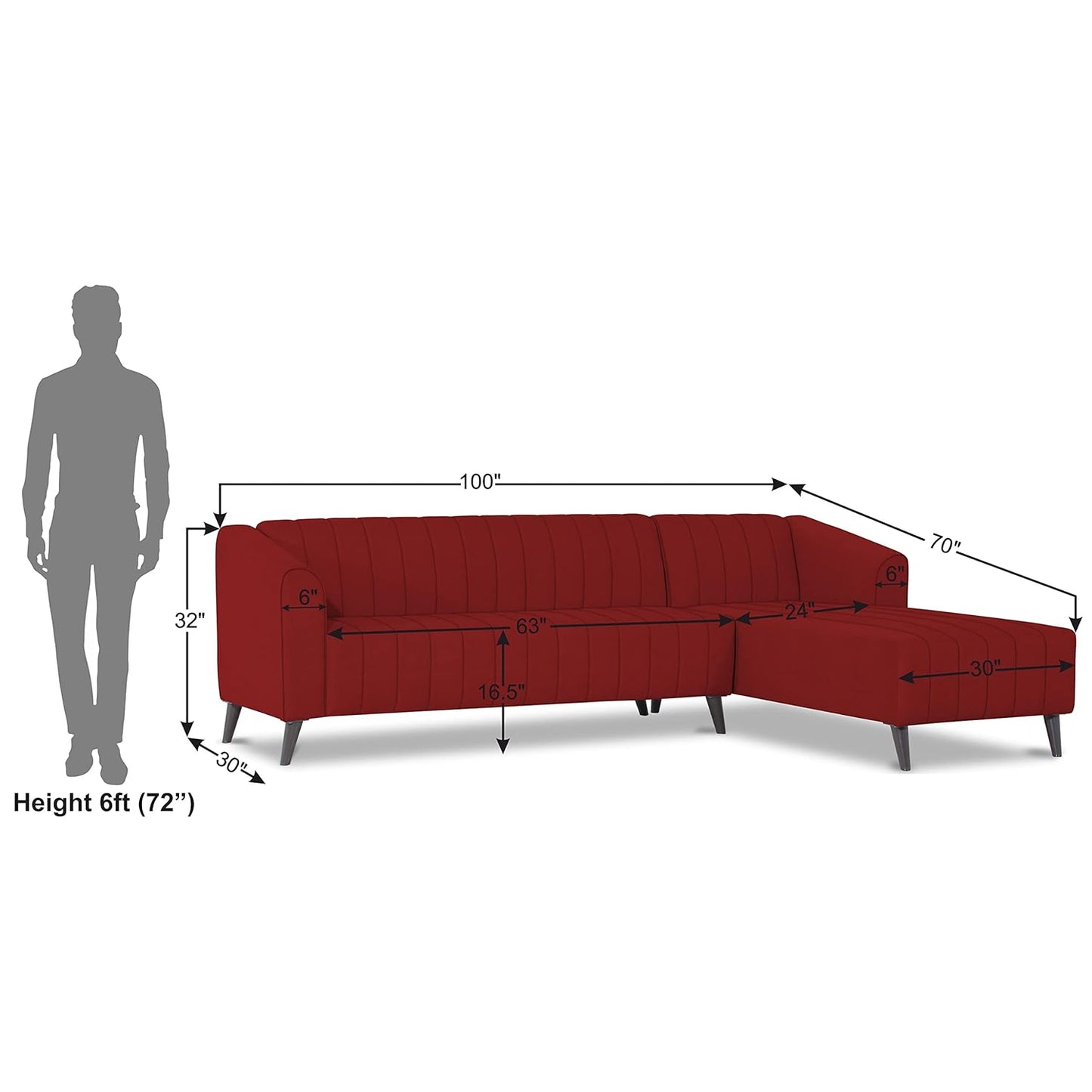 Adorn India Premium Laurel L Shape 6 Seater Sofa Set (RHS) (Red)