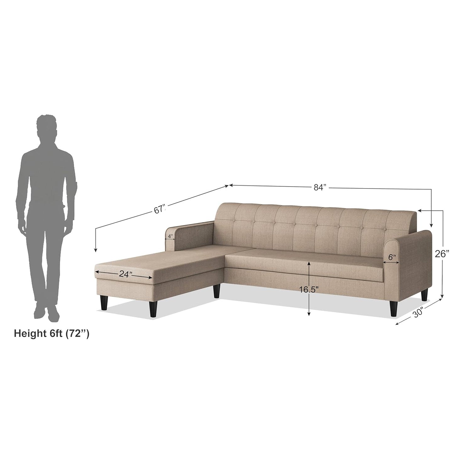 Adorn India Rio Elegant L Shape 5 Seater Sofa Set (LHS) (Beige) (3 Year Warranty)